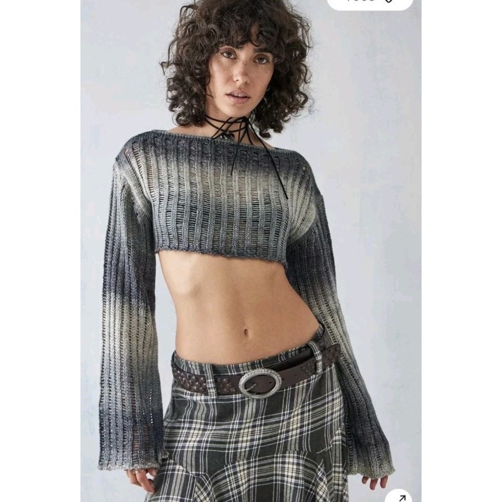 New Urban Outfitters Ladder-Knit Shrug Sweater Gray S Artsy Boho Festival Rave